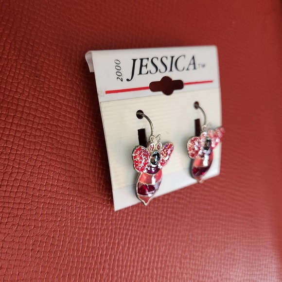 Bumblebee Earrings Pink with Glitter Sparkle Wings - Picture 4 of 4